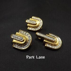 Park Lane Earrings & Matching Pendant Enhancer, Clear Rhinestones, 1980s